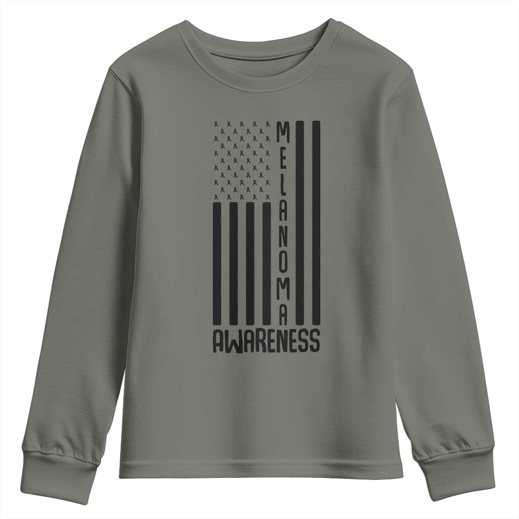 Melanoma Support USA Flag Youth Sweatshirt Patriotic Cancer Warrior