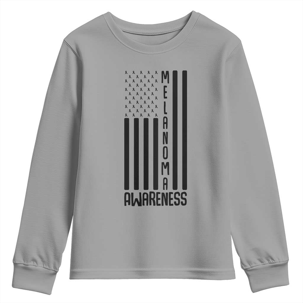 Melanoma Support USA Flag Youth Sweatshirt Patriotic Cancer Warrior