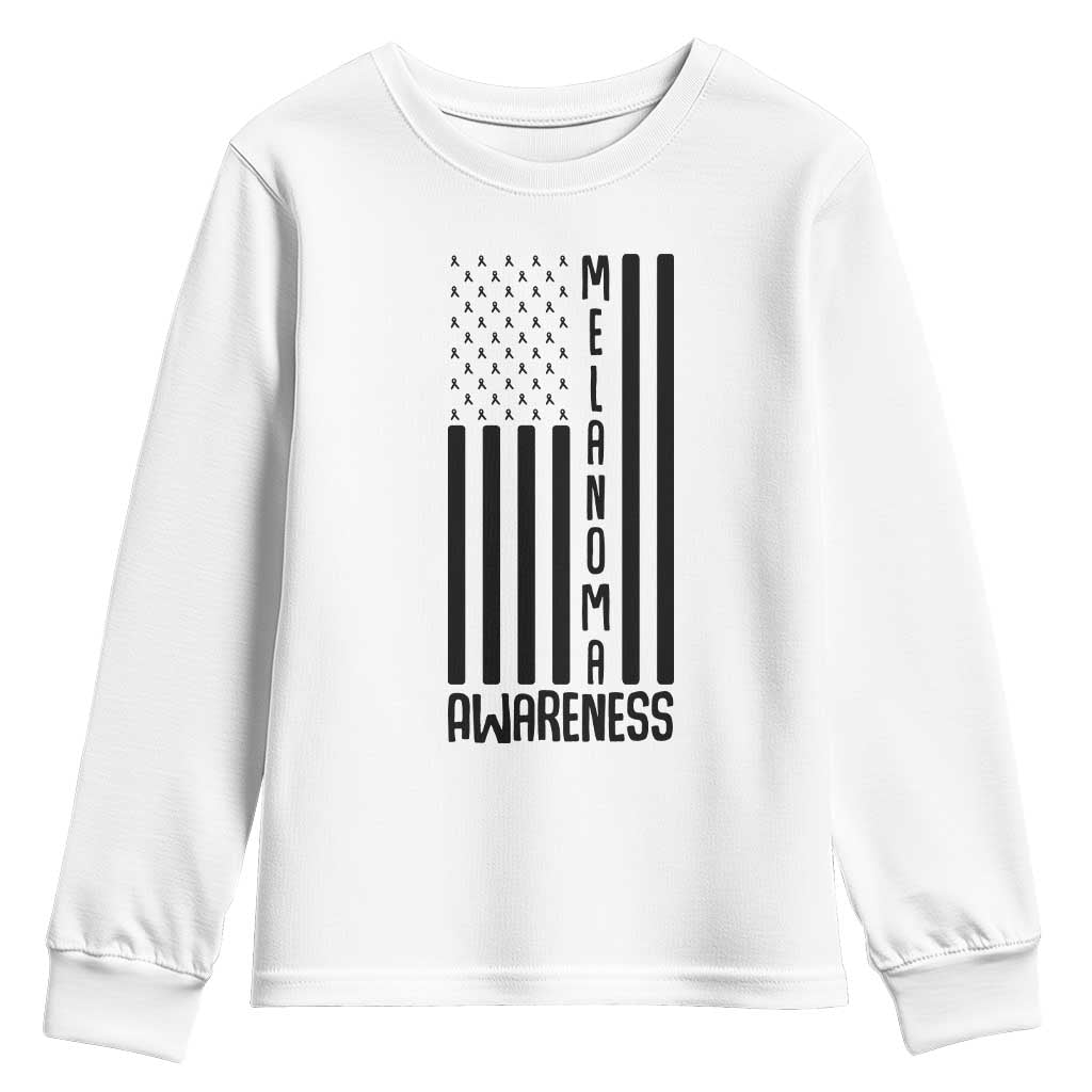 Melanoma Support USA Flag Youth Sweatshirt Patriotic Cancer Warrior