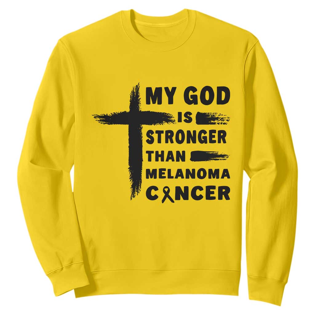 My God Is Stronger Than Melanoma Sweatshirt Christian Cancer Support