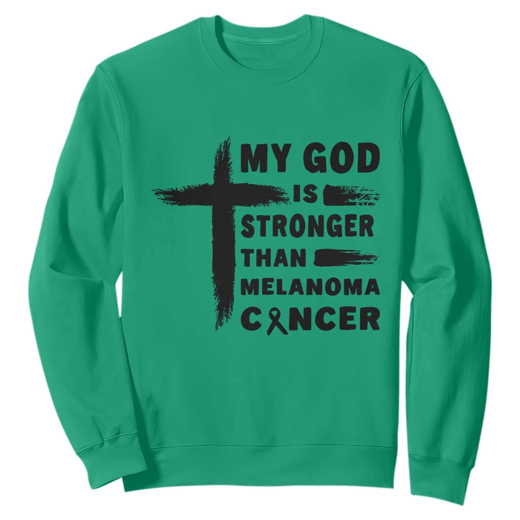 My God Is Stronger Than Melanoma Sweatshirt Christian Cancer Support