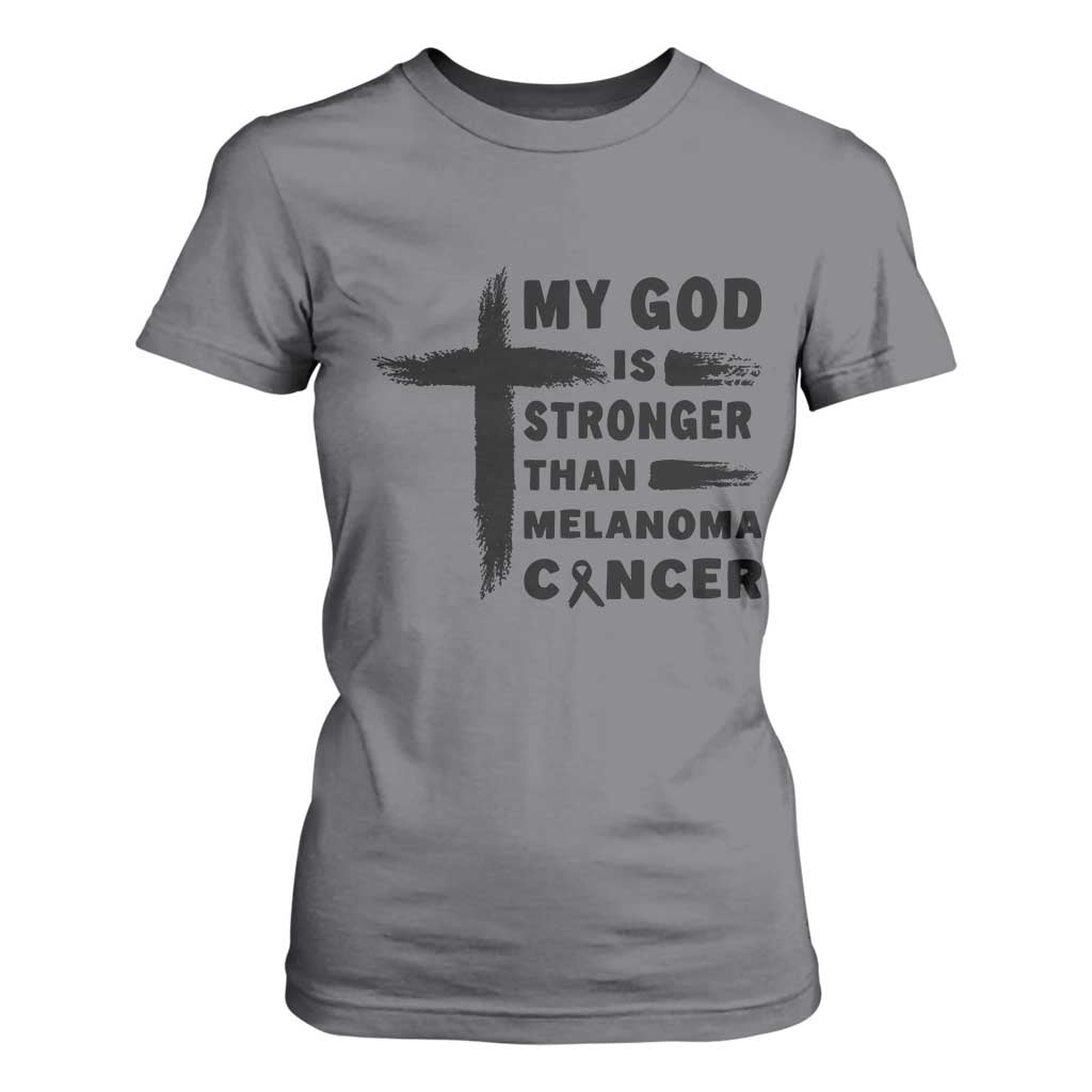 My God Is Stronger Than Melanoma T Shirt For Women Christian Cancer Support