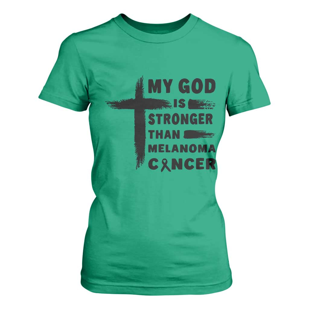 My God Is Stronger Than Melanoma T Shirt For Women Christian Cancer Support