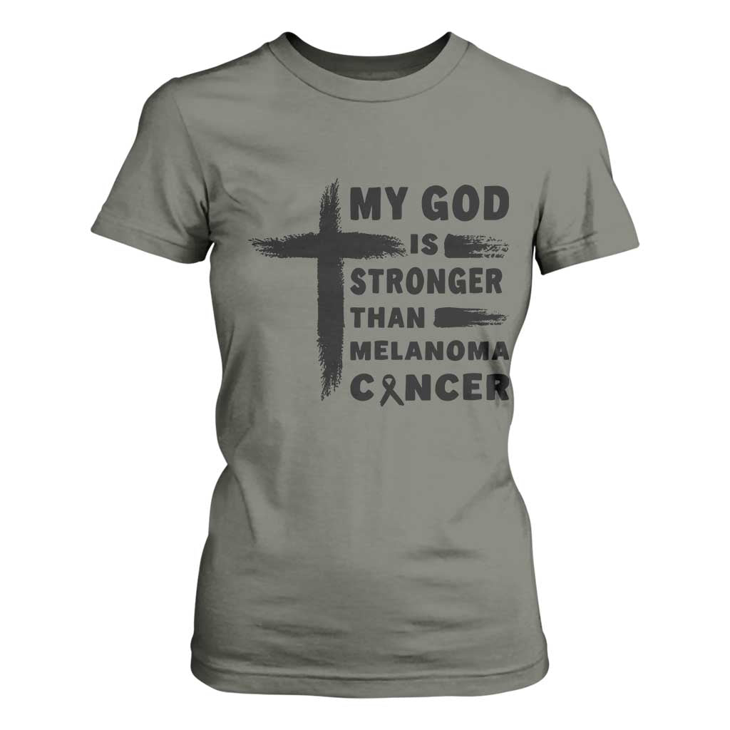 My God Is Stronger Than Melanoma T Shirt For Women Christian Cancer Support