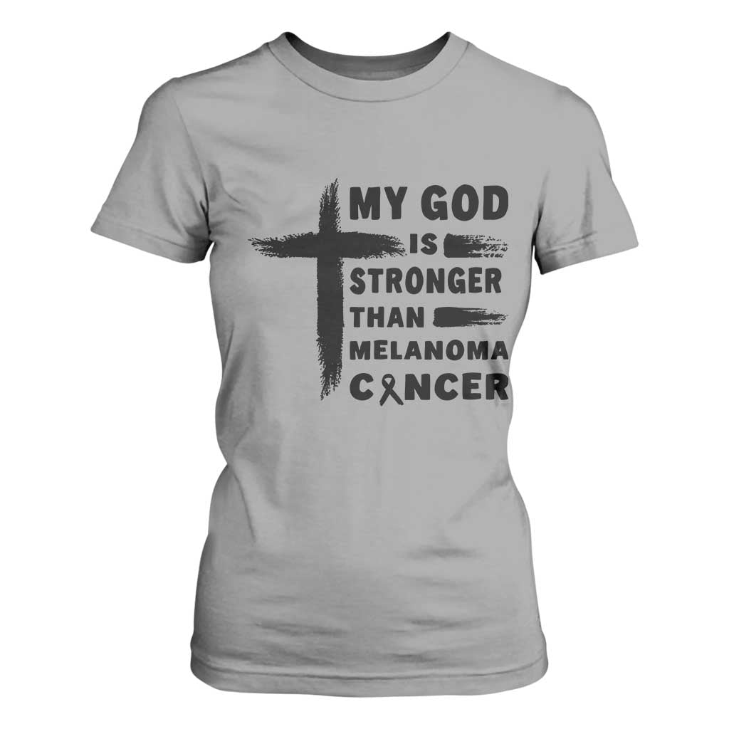 My God Is Stronger Than Melanoma T Shirt For Women Christian Cancer Support