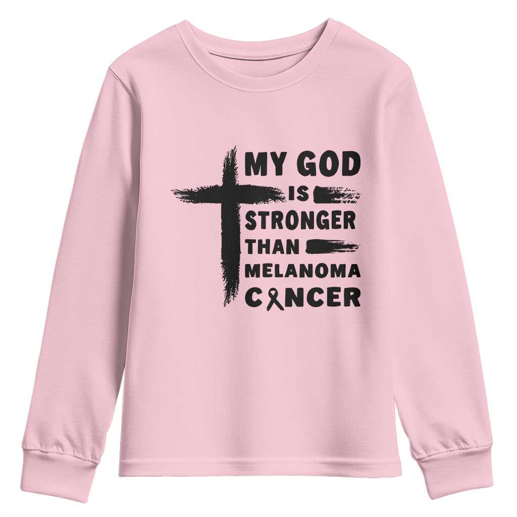 My God Is Stronger Than Melanoma Youth Sweatshirt Christian Cancer Support