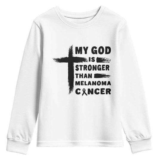 My God Is Stronger Than Melanoma Youth Sweatshirt Christian Cancer Support