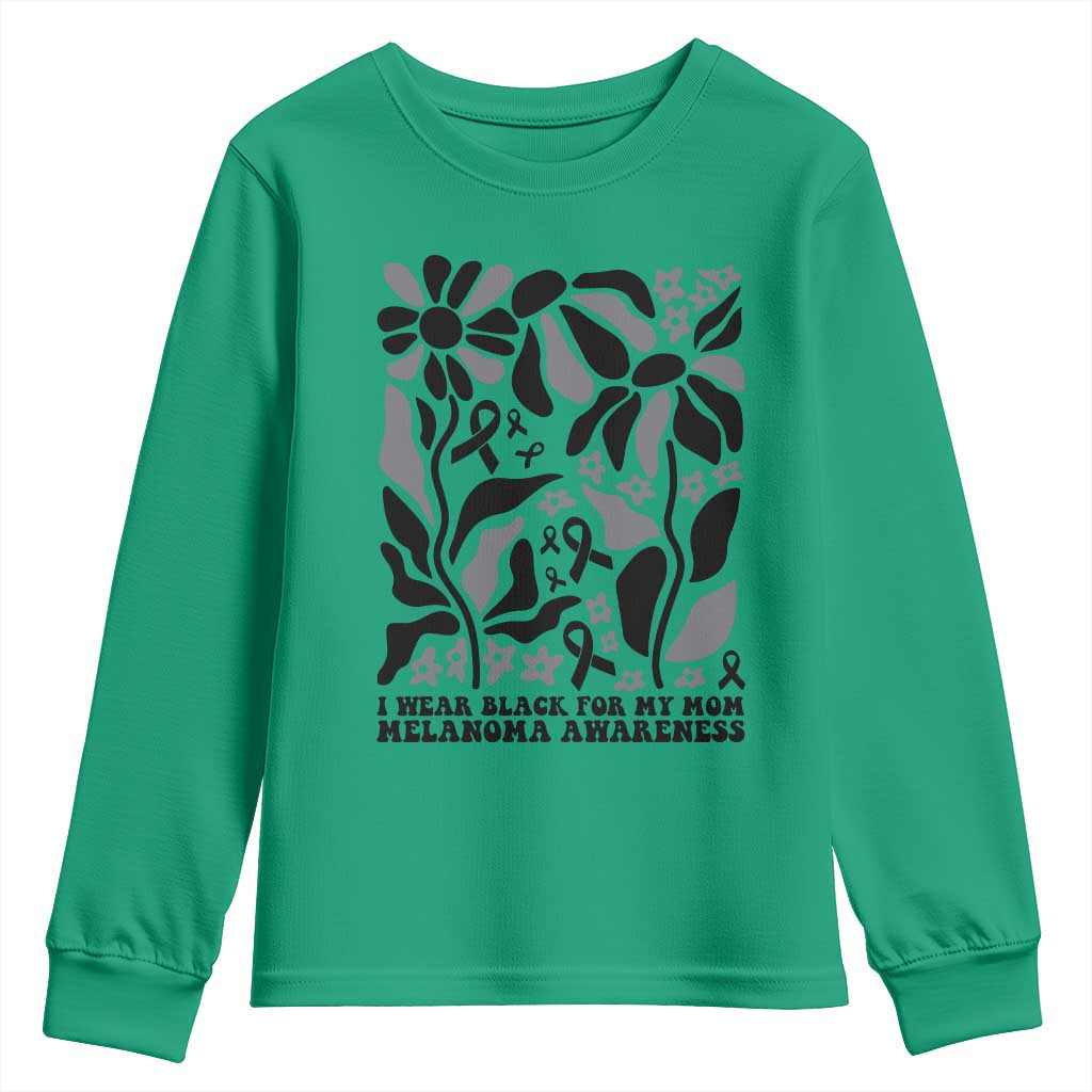 I Wear Black For My Mom Youth Sweatshirt Melanoma Support Squad