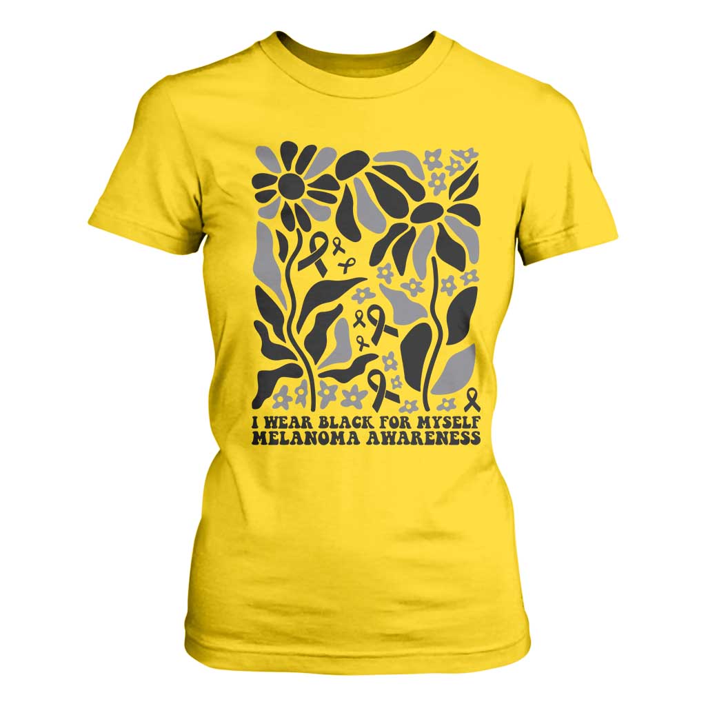 Melanoma Support T Shirt For Women I Wear Black For Myself Skin Cancer Survivor