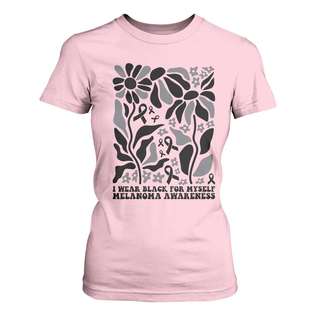 Melanoma Support T Shirt For Women I Wear Black For Myself Skin Cancer Survivor