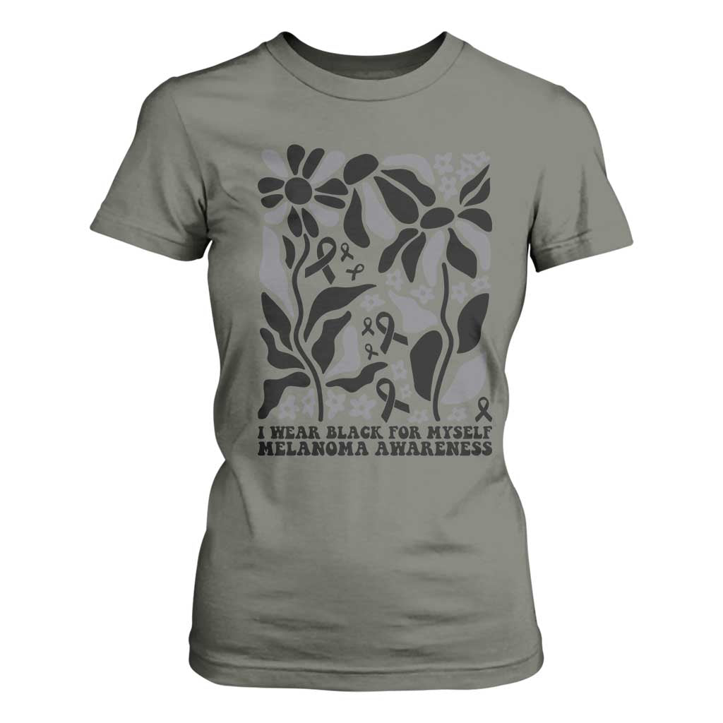 Melanoma Support T Shirt For Women I Wear Black For Myself Skin Cancer Survivor