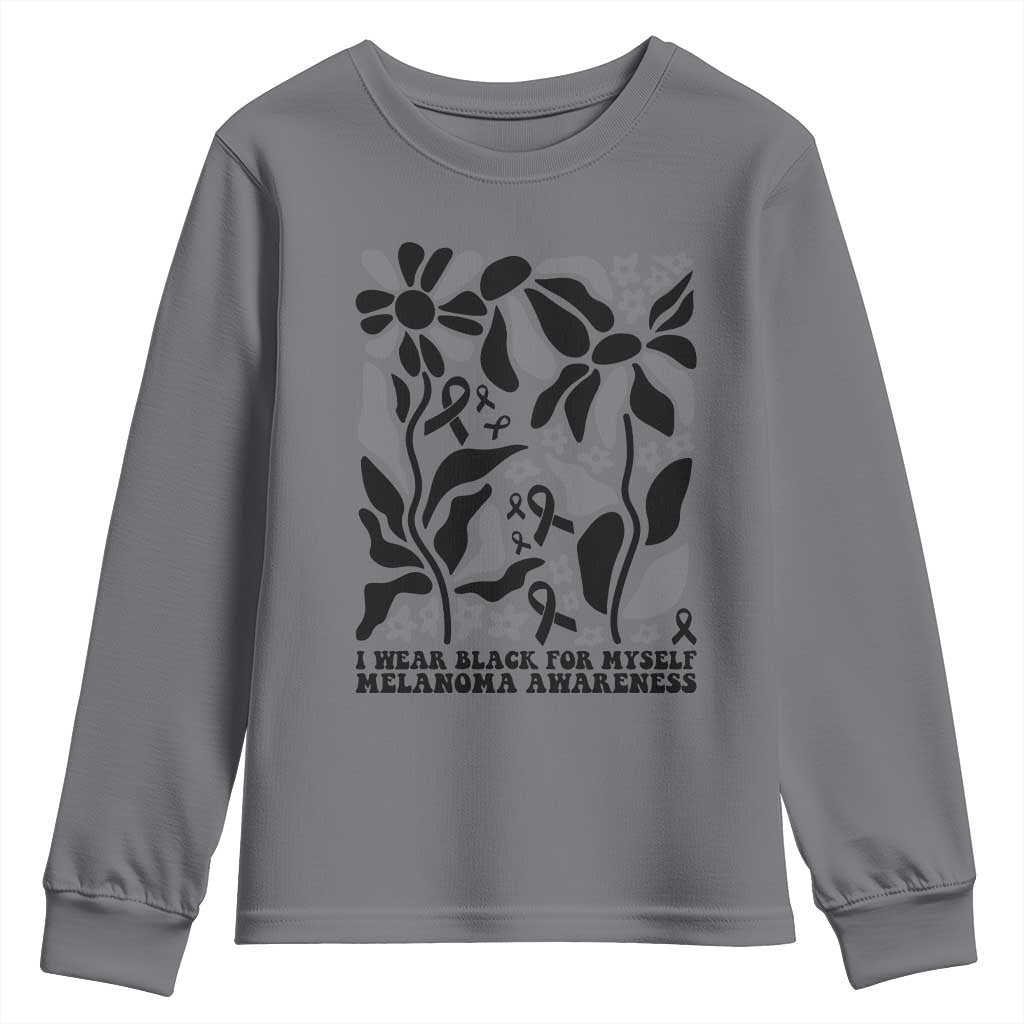 Melanoma Support Youth Sweatshirt I Wear Black For Myself Skin Cancer Survivor