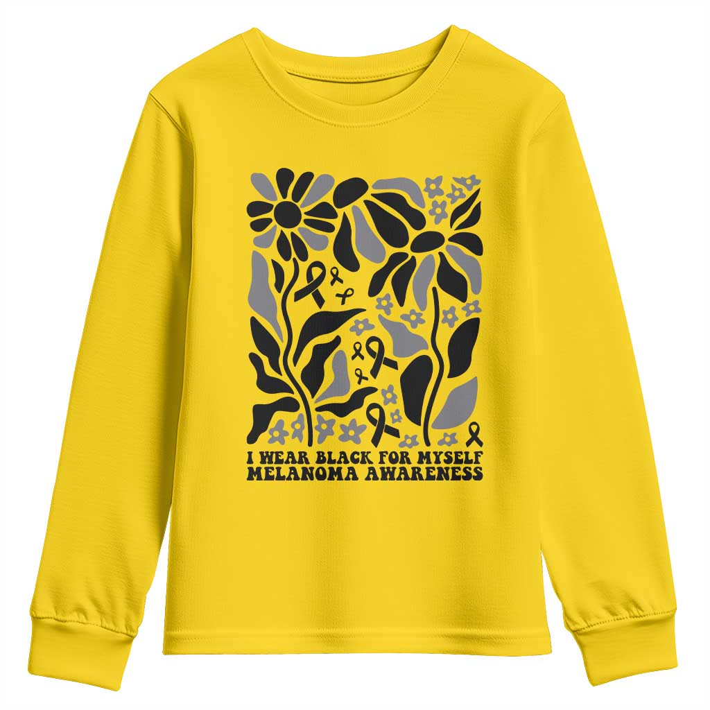 Melanoma Support Youth Sweatshirt I Wear Black For Myself Skin Cancer Survivor