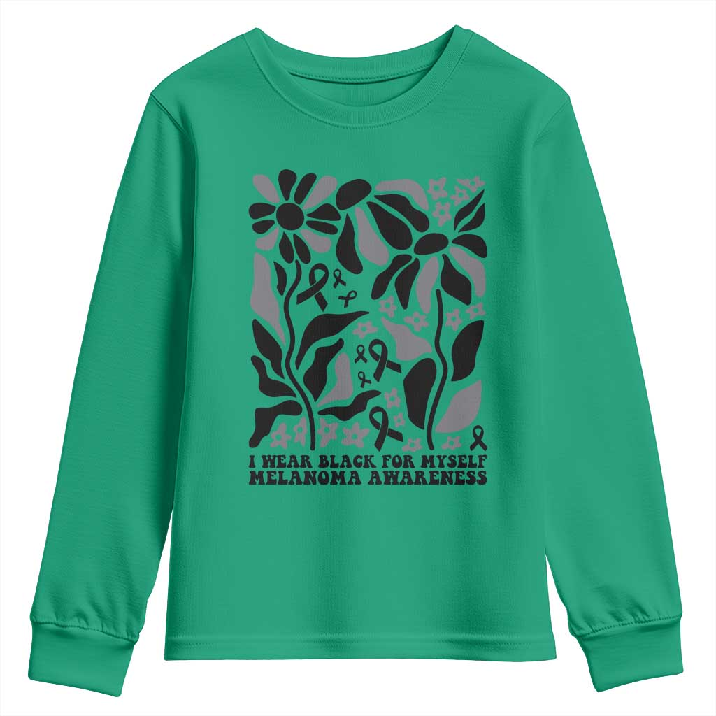 Melanoma Support Youth Sweatshirt I Wear Black For Myself Skin Cancer Survivor