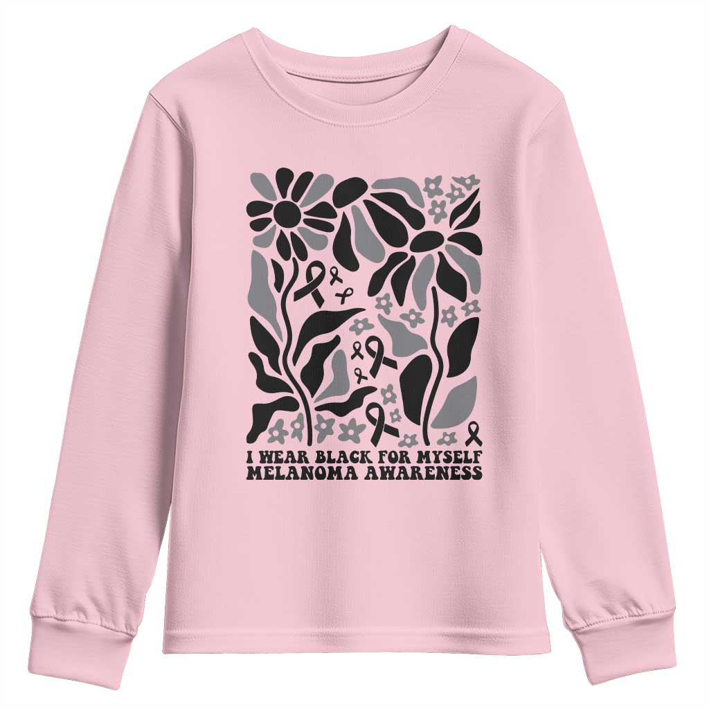 Melanoma Support Youth Sweatshirt I Wear Black For Myself Skin Cancer Survivor