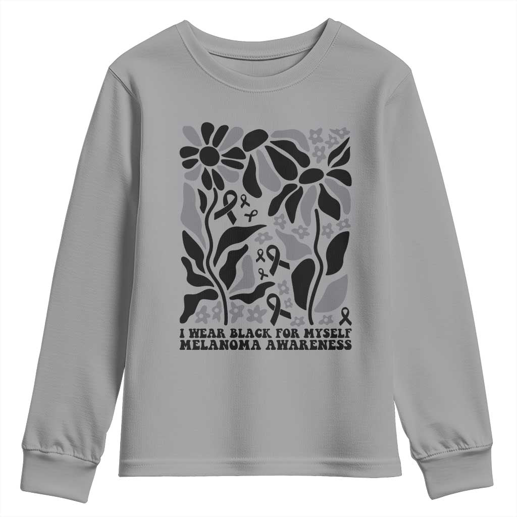 Melanoma Support Youth Sweatshirt I Wear Black For Myself Skin Cancer Survivor
