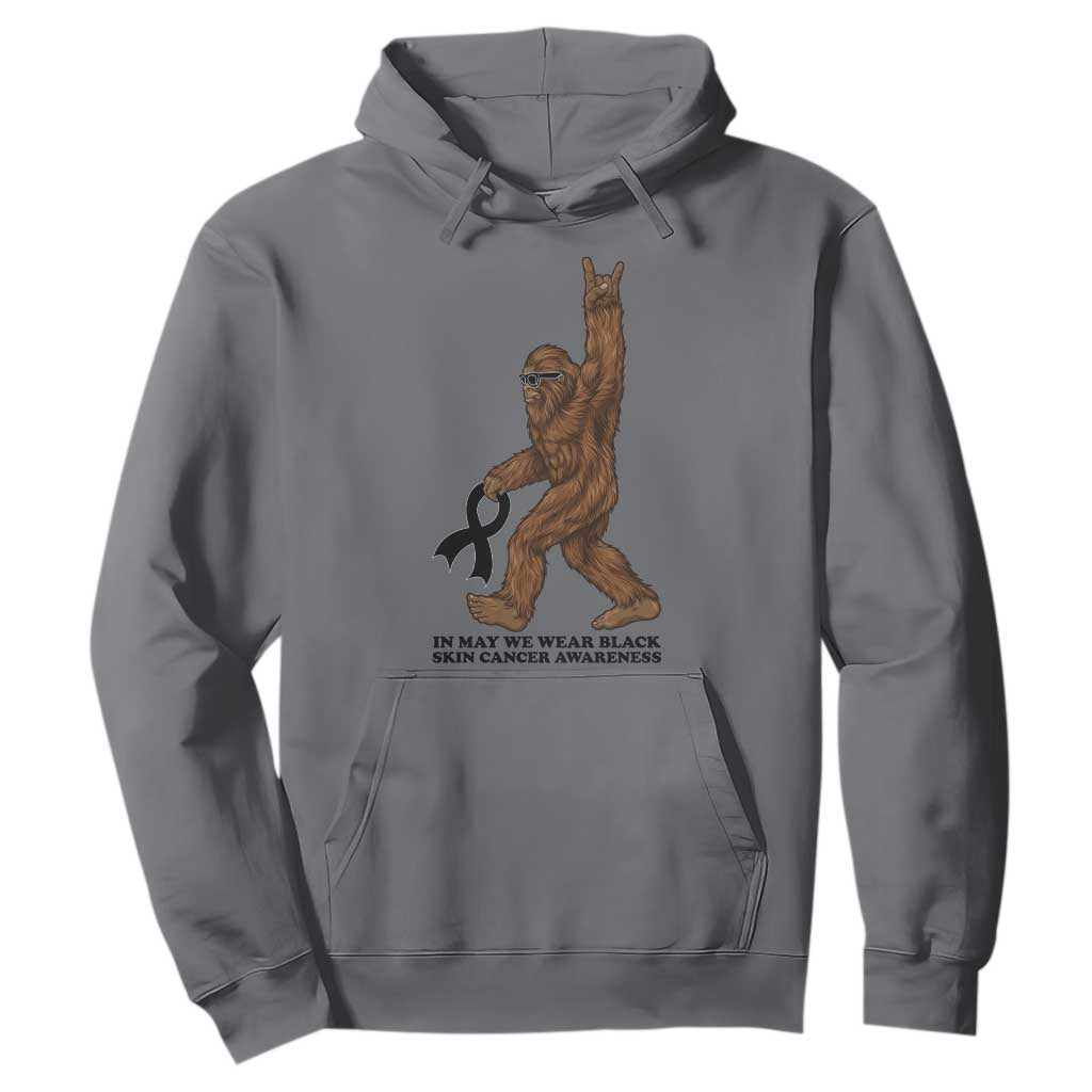 Funny Bigfoot Skin Cancer Support Hoodie In May We Wear Black