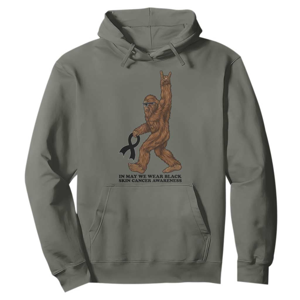 Funny Bigfoot Skin Cancer Support Hoodie In May We Wear Black