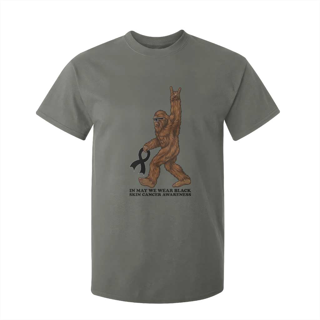 Funny Bigfoot Skin Cancer Support T Shirt For Kid In May We Wear Black