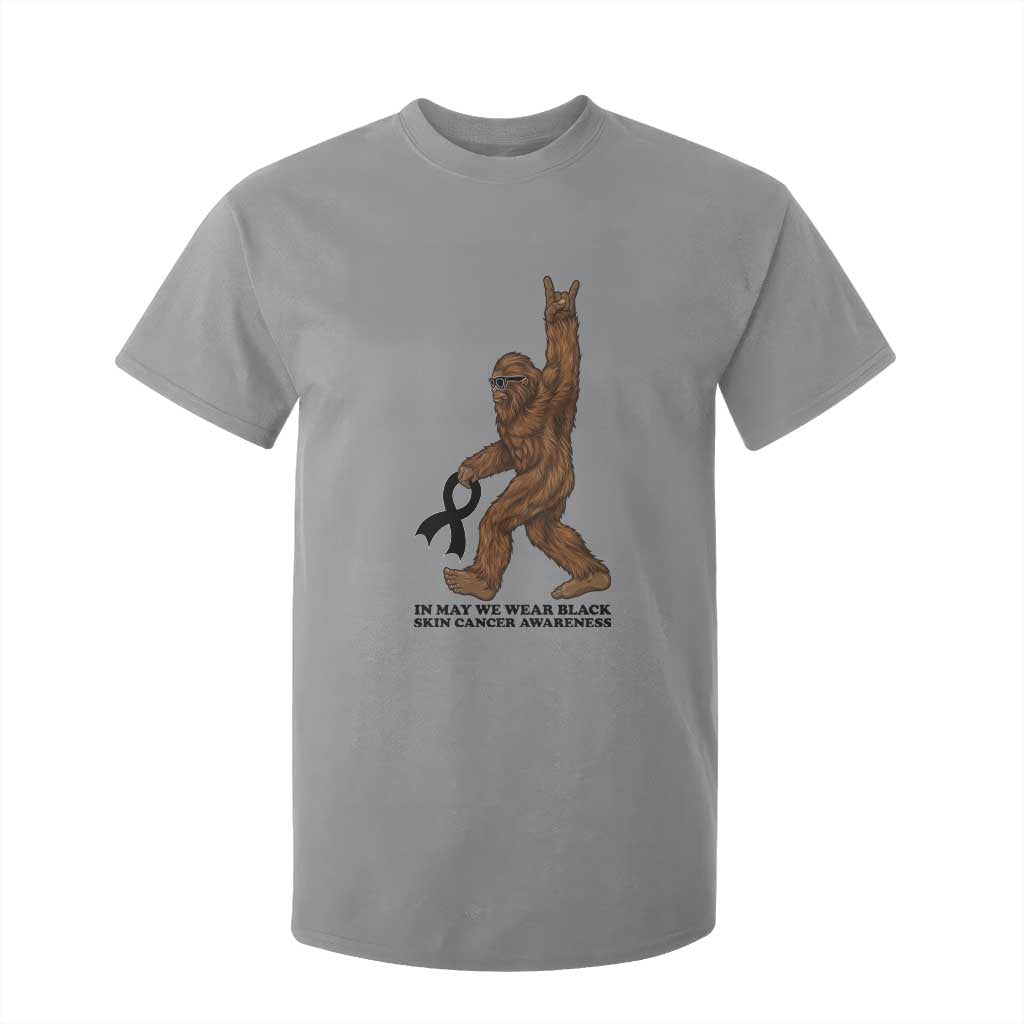 Funny Bigfoot Skin Cancer Support T Shirt For Kid In May We Wear Black