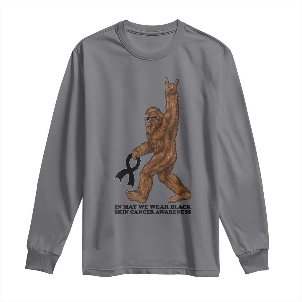 Funny Bigfoot Skin Cancer Support Long Sleeve Shirt In May We Wear Black
