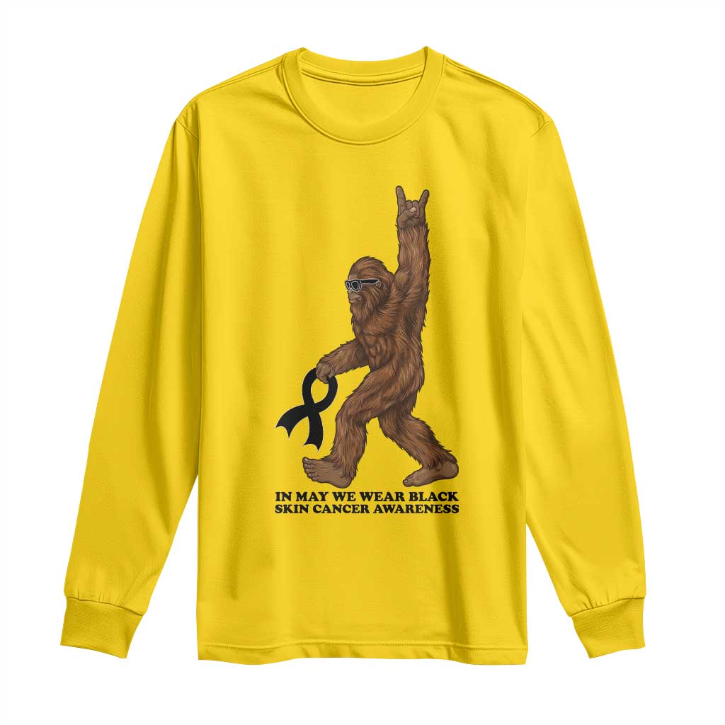 Funny Bigfoot Skin Cancer Support Long Sleeve Shirt In May We Wear Black