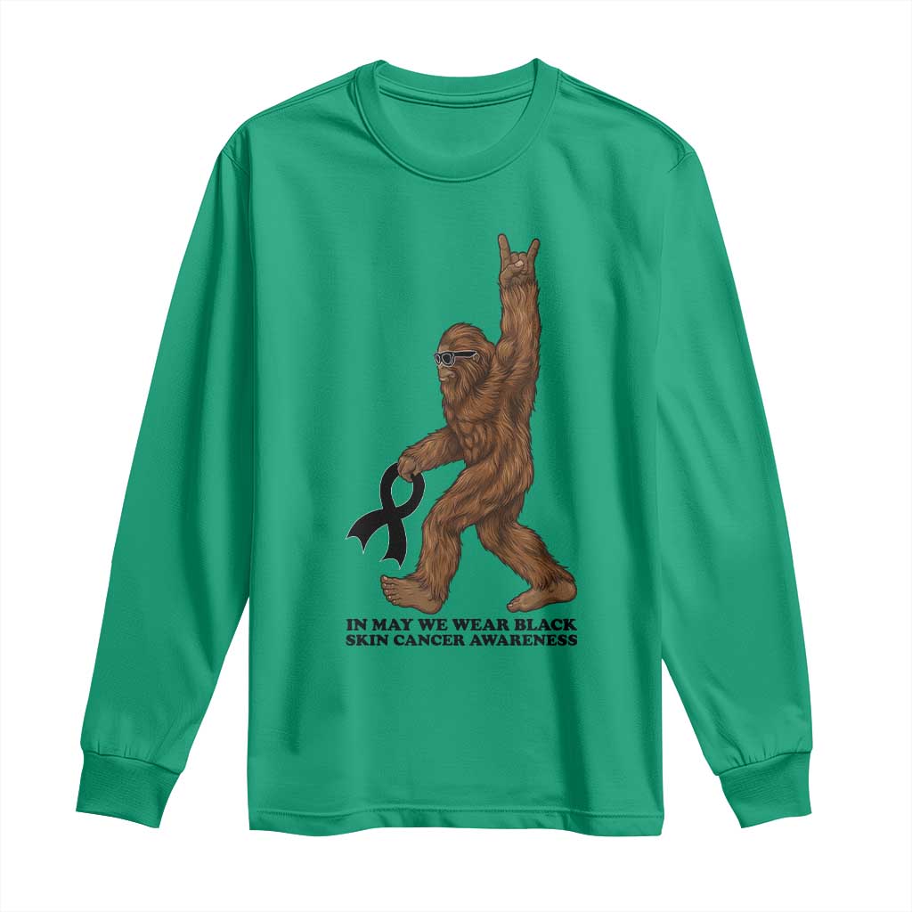 Funny Bigfoot Skin Cancer Support Long Sleeve Shirt In May We Wear Black