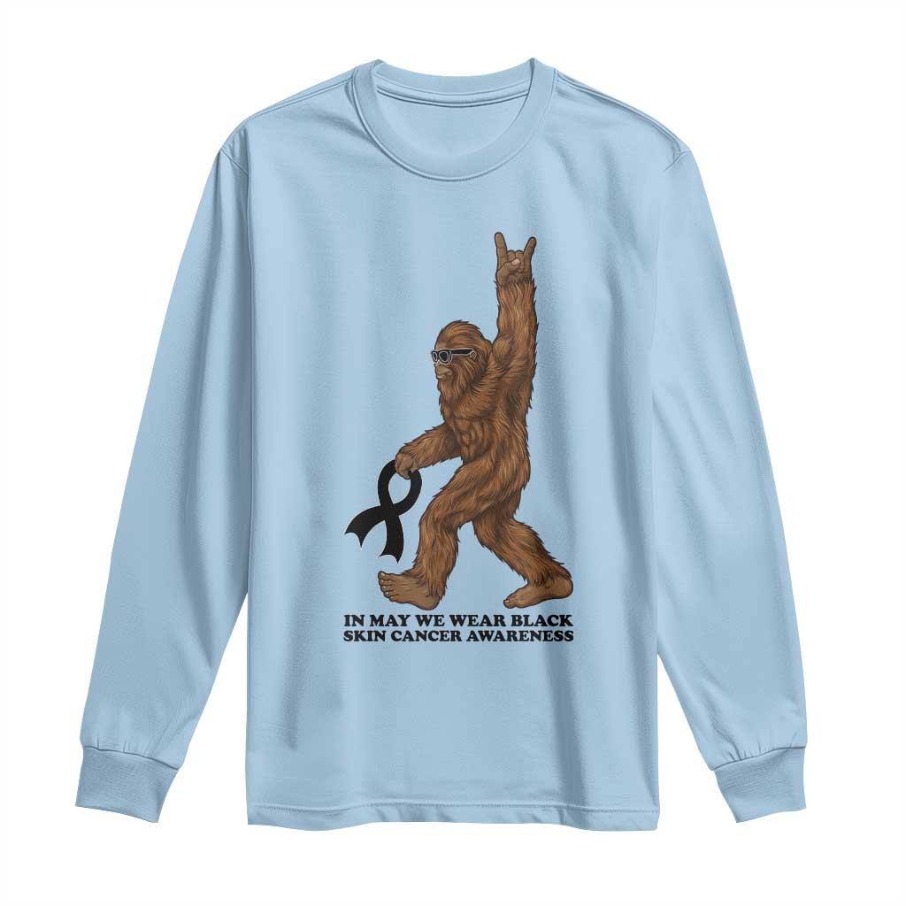 Funny Bigfoot Skin Cancer Support Long Sleeve Shirt In May We Wear Black