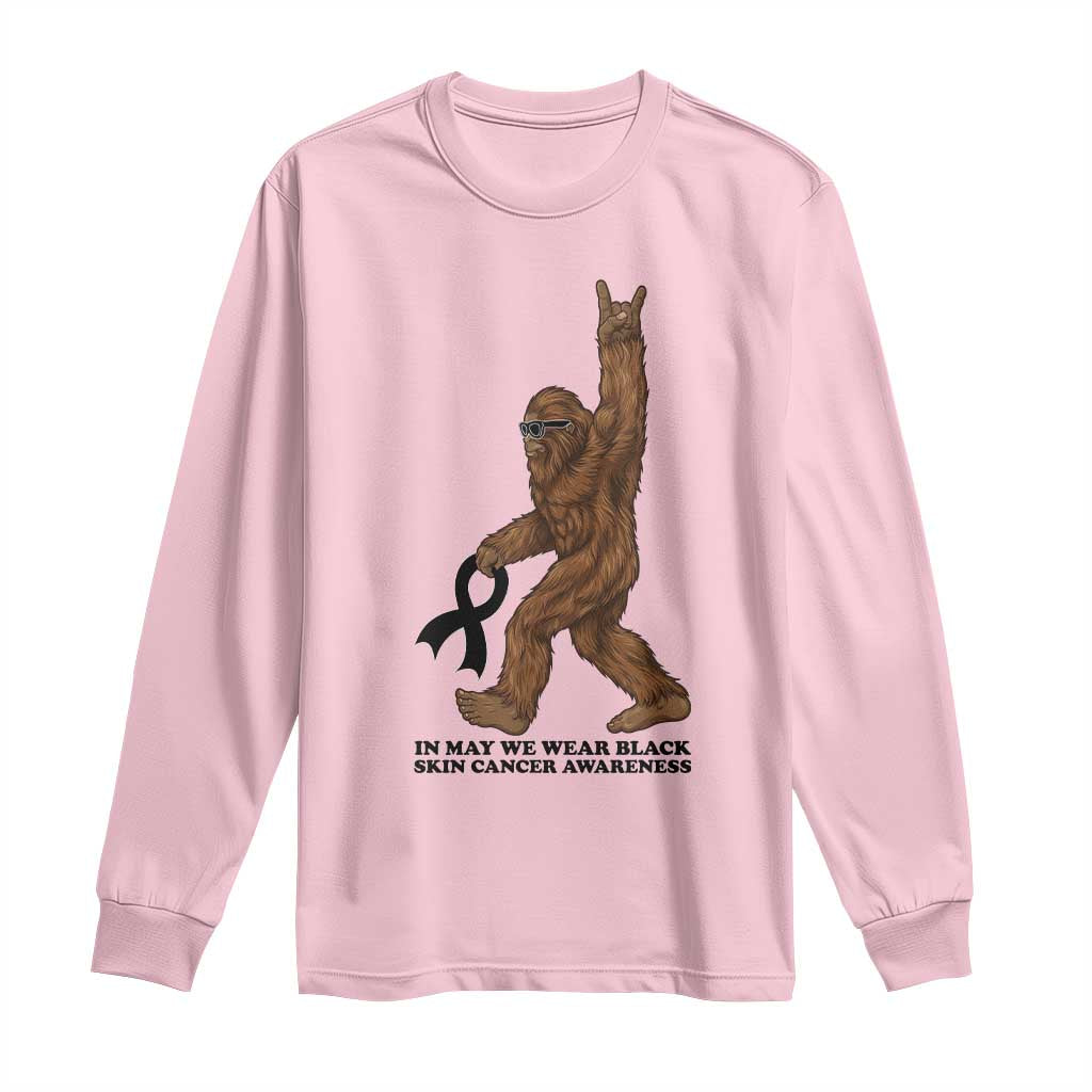 Funny Bigfoot Skin Cancer Support Long Sleeve Shirt In May We Wear Black