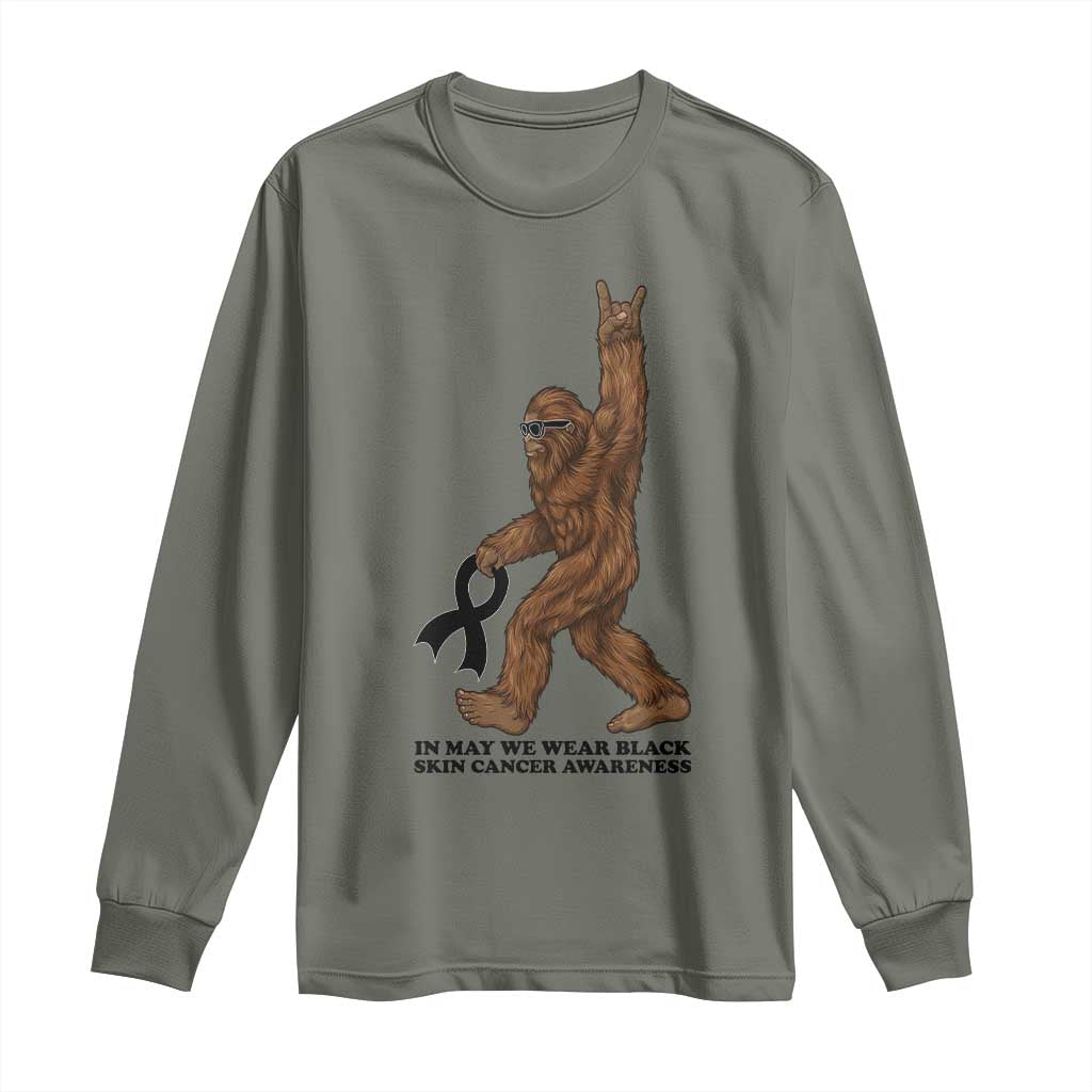 Funny Bigfoot Skin Cancer Support Long Sleeve Shirt In May We Wear Black