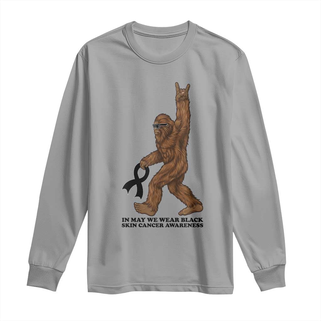 Funny Bigfoot Skin Cancer Support Long Sleeve Shirt In May We Wear Black