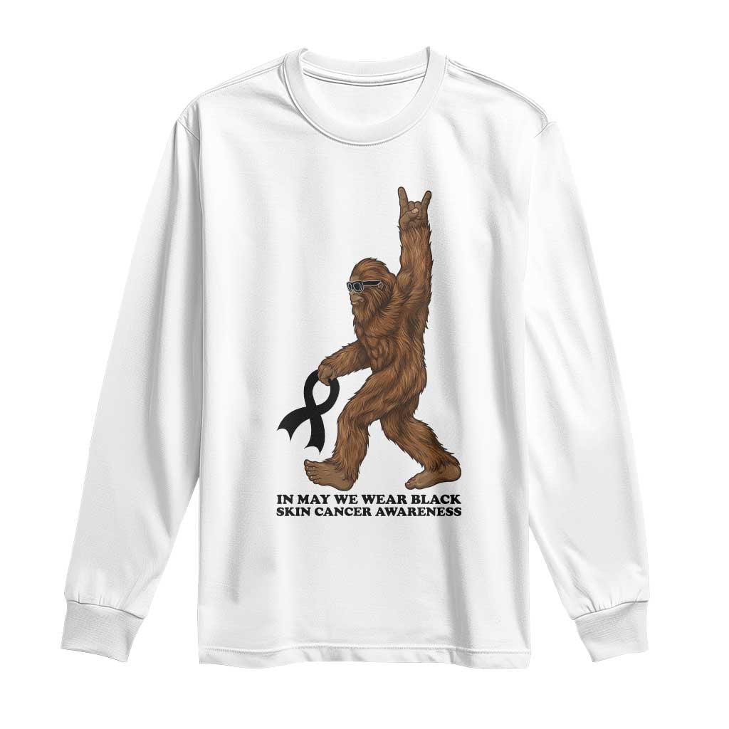 Funny Bigfoot Skin Cancer Support Long Sleeve Shirt In May We Wear Black