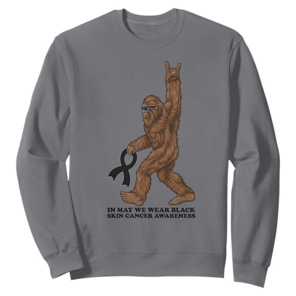 Funny Bigfoot Skin Cancer Support Sweatshirt In May We Wear Black