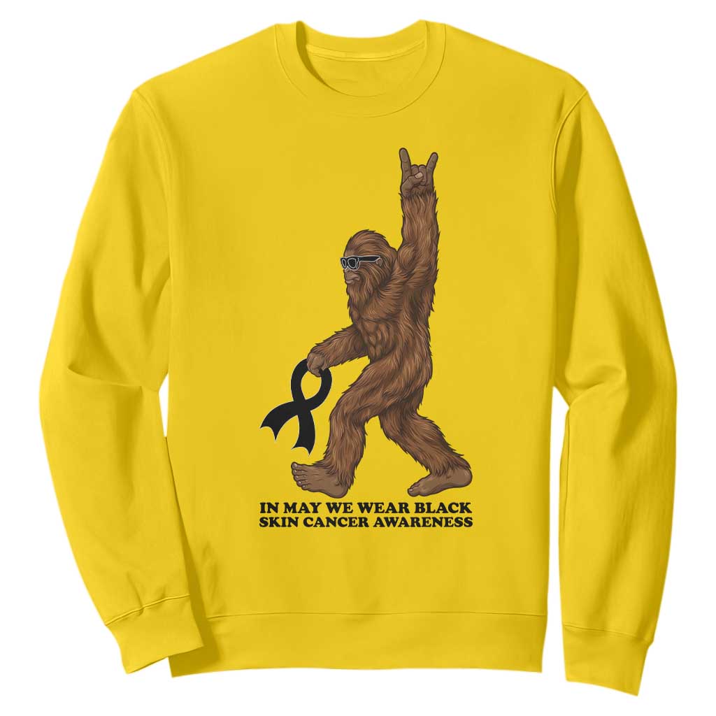 Funny Bigfoot Skin Cancer Support Sweatshirt In May We Wear Black