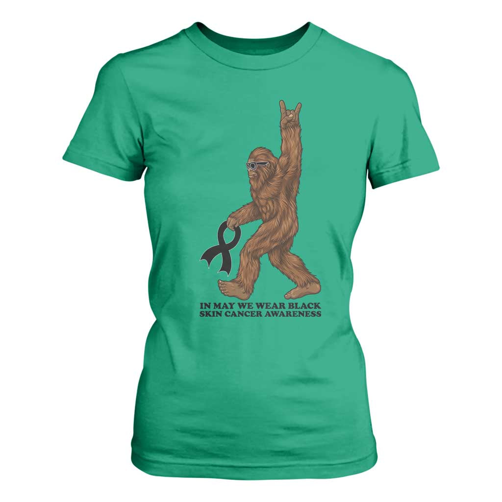 Funny Bigfoot Skin Cancer Support T Shirt For Women In May We Wear Black