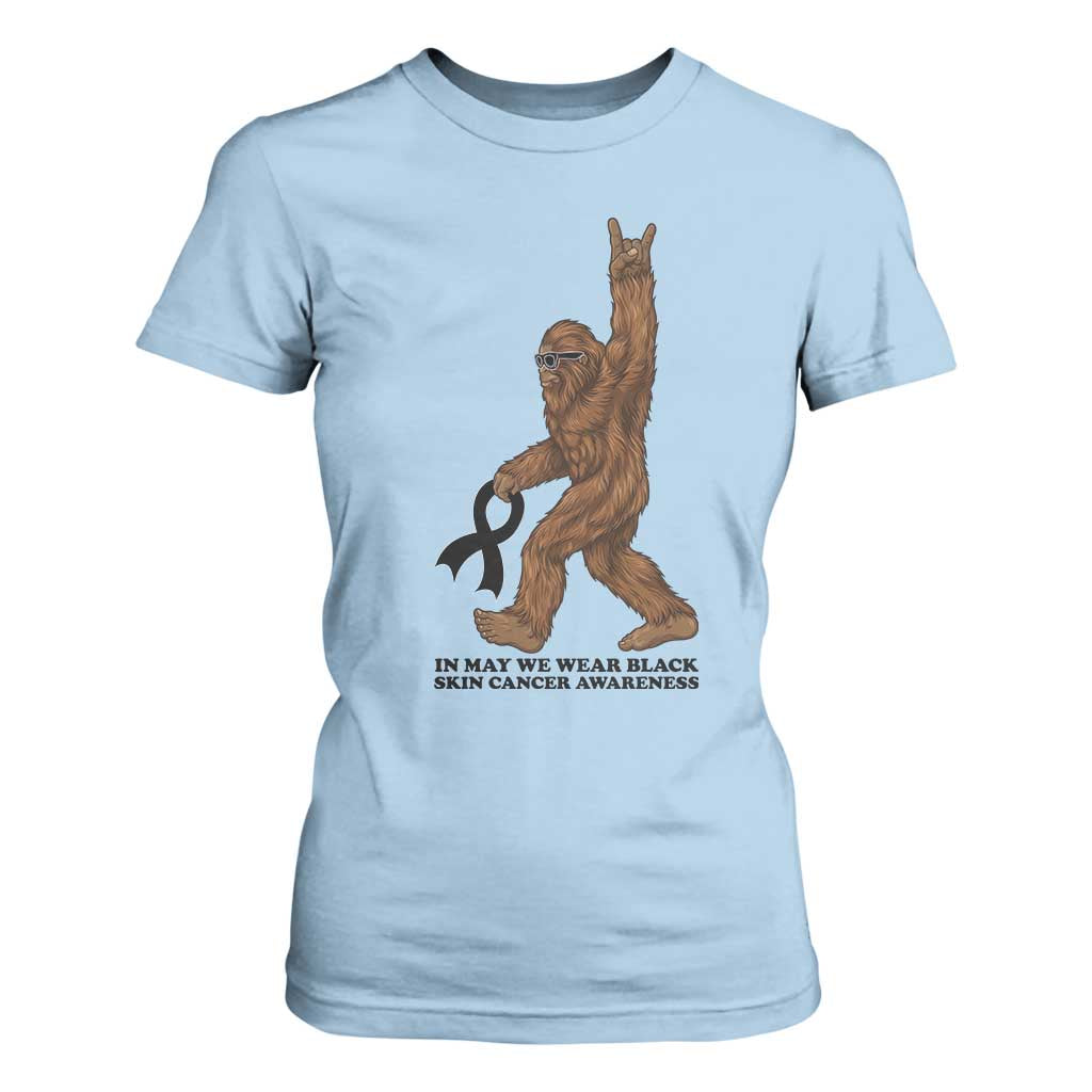 Funny Bigfoot Skin Cancer Support T Shirt For Women In May We Wear Black