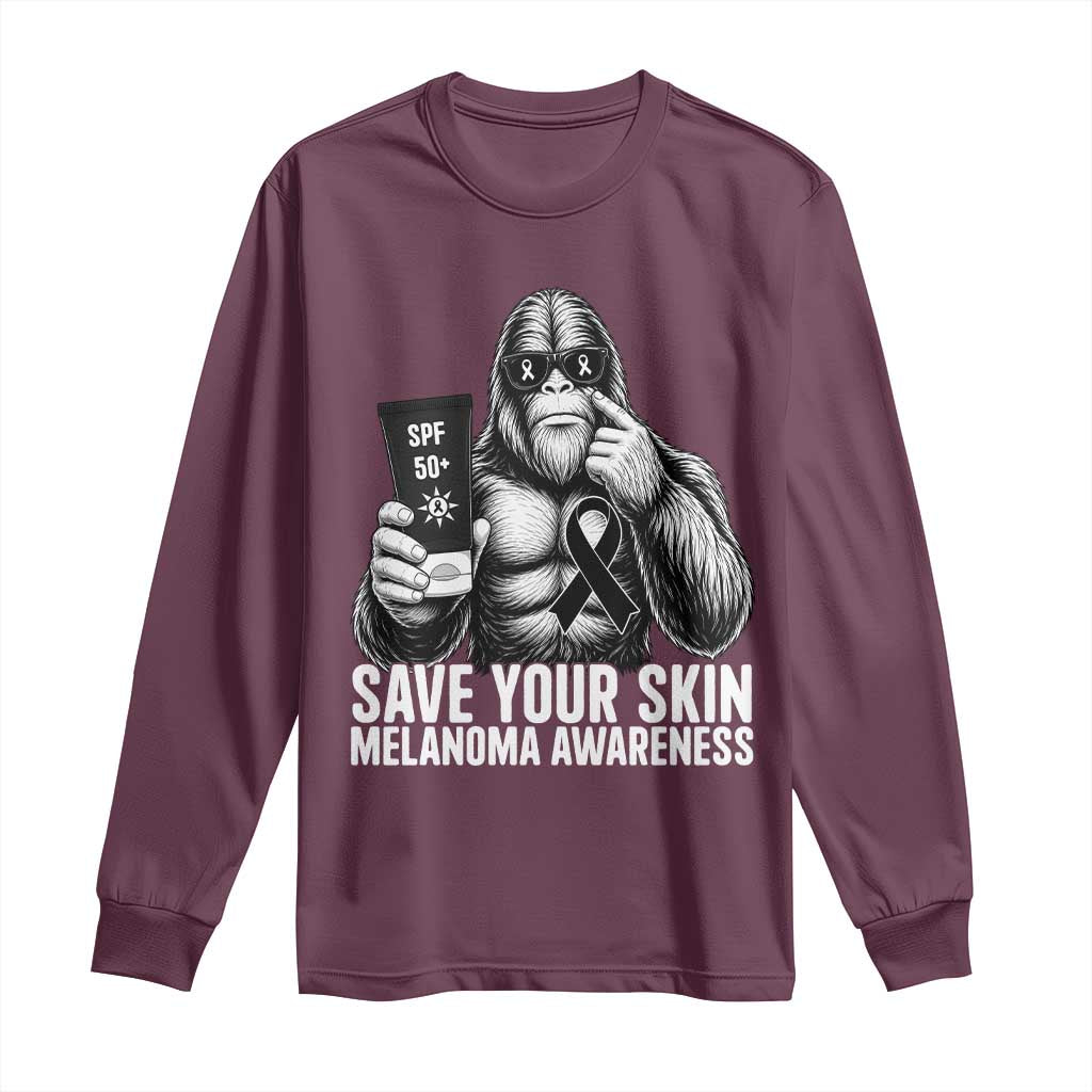 Bigfoot Save Your Skin Long Sleeve Shirt Melanoma Warrior Support