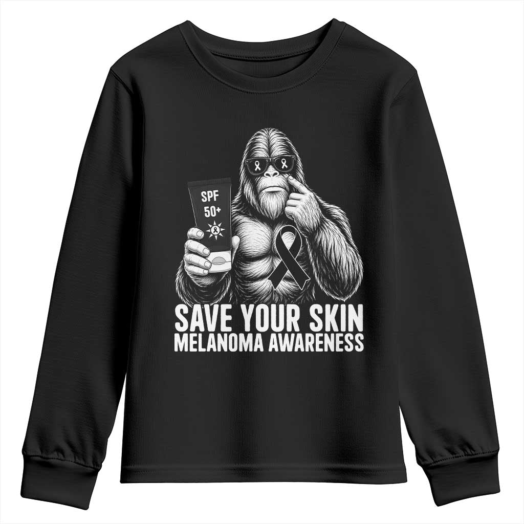 Bigfoot Save Your Skin Youth Sweatshirt Melanoma Warrior Support