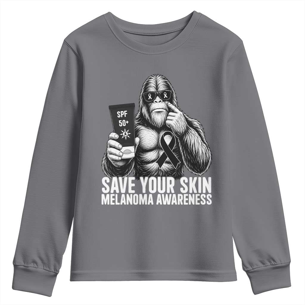 Bigfoot Save Your Skin Youth Sweatshirt Melanoma Warrior Support