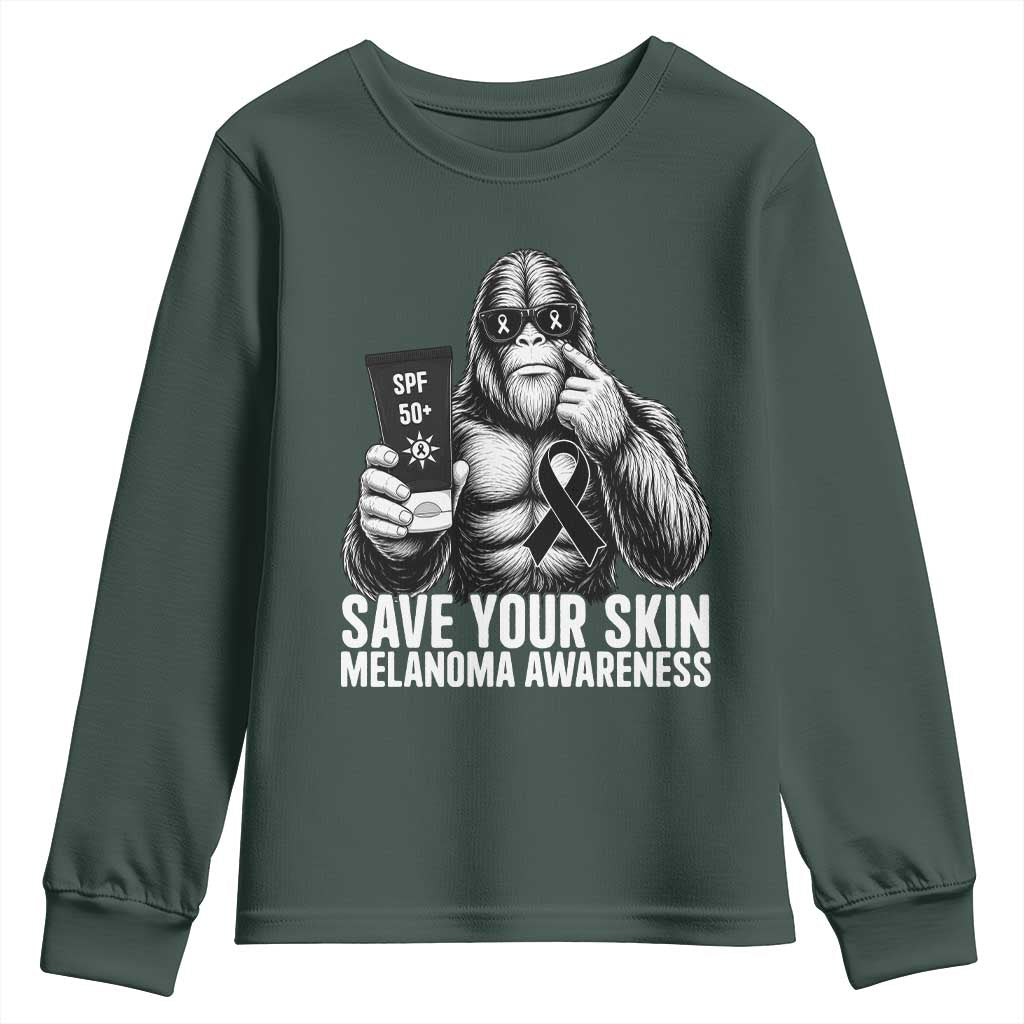Bigfoot Save Your Skin Youth Sweatshirt Melanoma Warrior Support