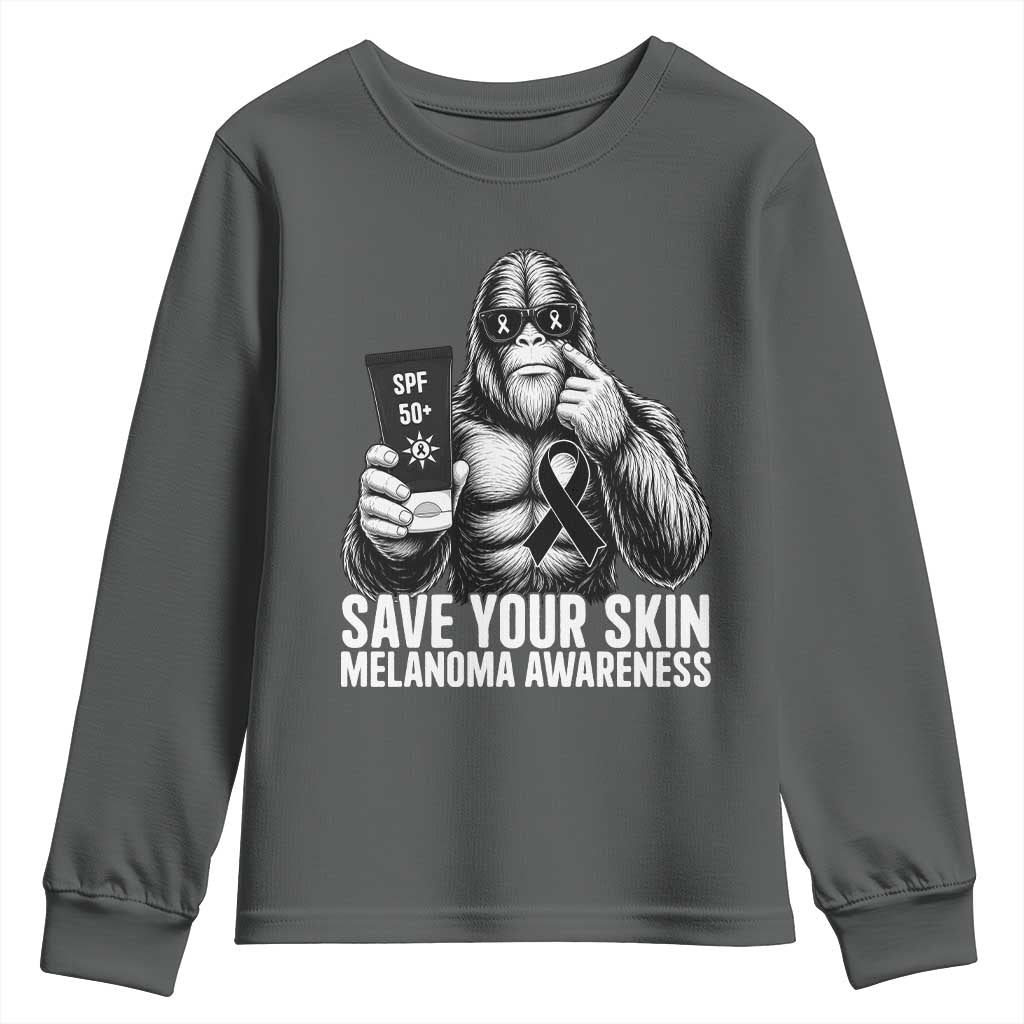 Bigfoot Save Your Skin Youth Sweatshirt Melanoma Warrior Support