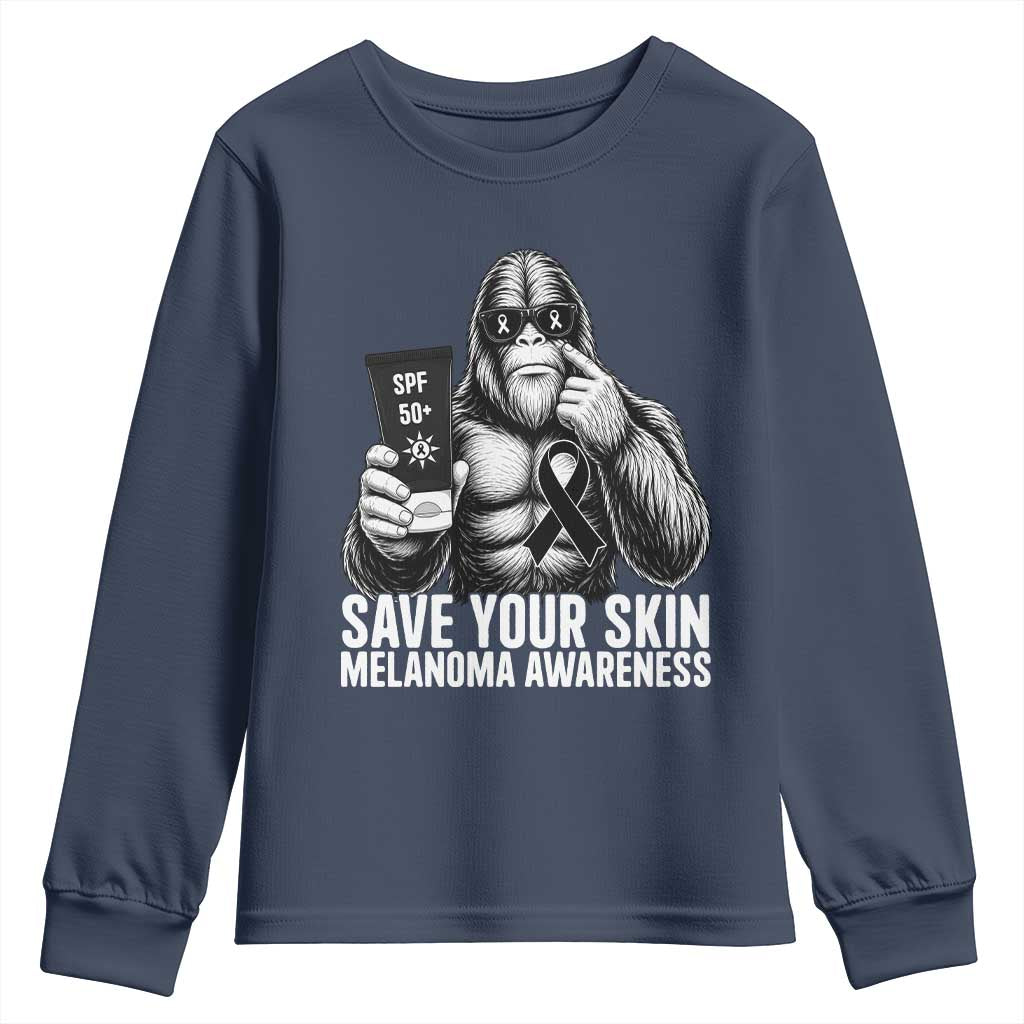 Bigfoot Save Your Skin Youth Sweatshirt Melanoma Warrior Support