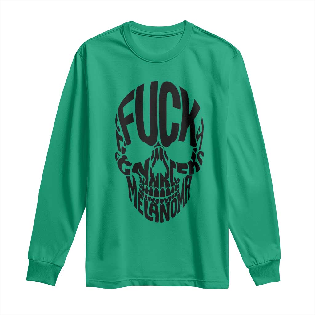 Fuck Melanoma Skull Typography Long Sleeve Shirt Skin Cancer Warrior