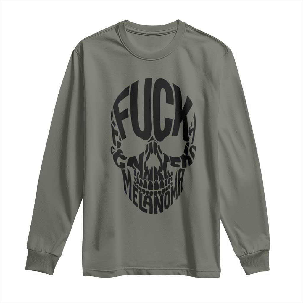Fuck Melanoma Skull Typography Long Sleeve Shirt Skin Cancer Warrior