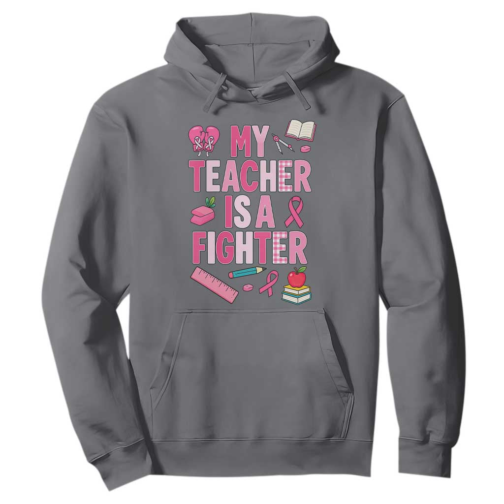 Breast Cancer Teacher Support Hoodie She Is A Fighter Pink Ribbon