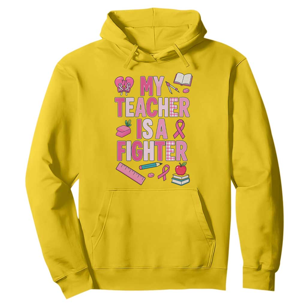 Breast Cancer Teacher Support Hoodie She Is A Fighter Pink Ribbon