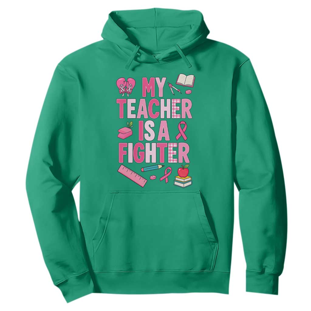 Breast Cancer Teacher Support Hoodie She Is A Fighter Pink Ribbon