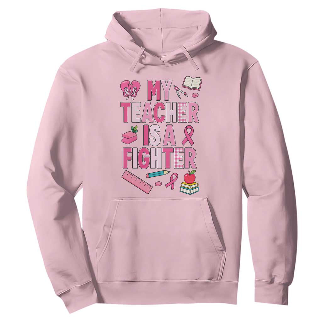 Breast Cancer Teacher Support Hoodie She Is A Fighter Pink Ribbon