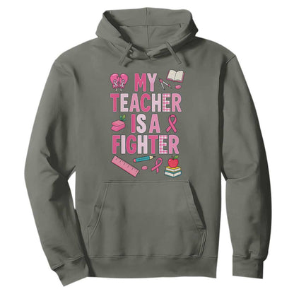 Breast Cancer Teacher Support Hoodie She Is A Fighter Pink Ribbon