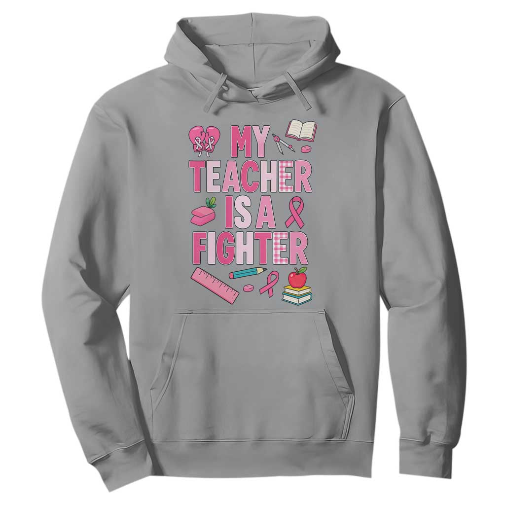 Breast Cancer Teacher Support Hoodie She Is A Fighter Pink Ribbon